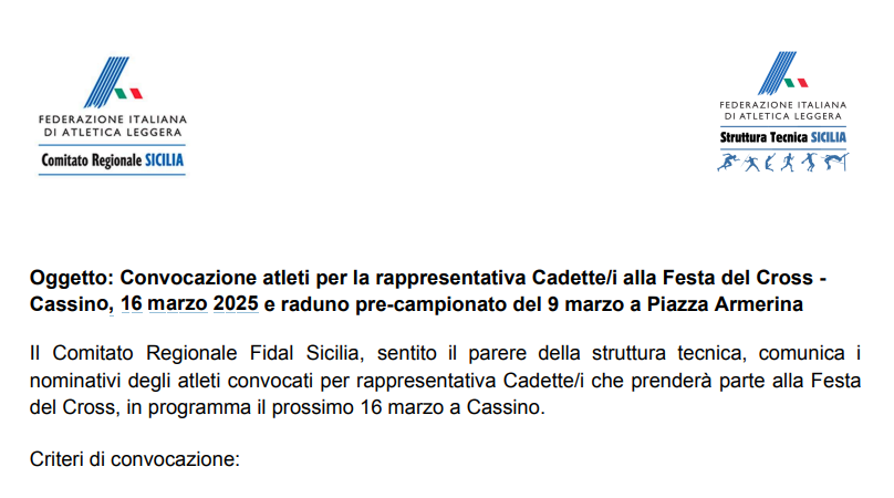 Convocazioni per la Festa del Cross 2025 e raduno pre-campionato 16 Febbraio 2025